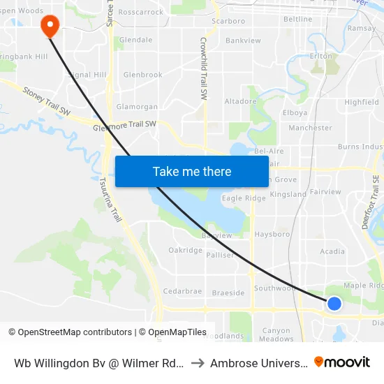 Wb  Willingdon Bv @ Wilmer Rd SE to Ambrose University map