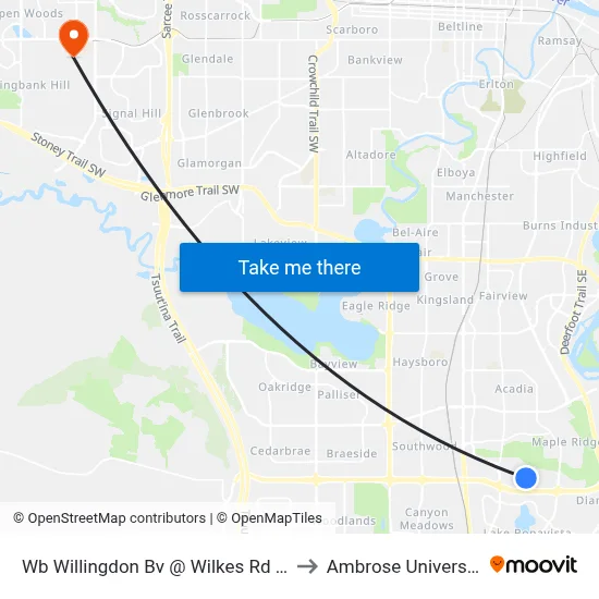 Wb Willingdon Bv @ Wilkes Rd SE to Ambrose University map
