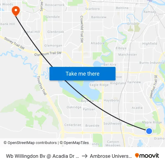 Wb Willingdon Bv @ Acadia Dr SE to Ambrose University map