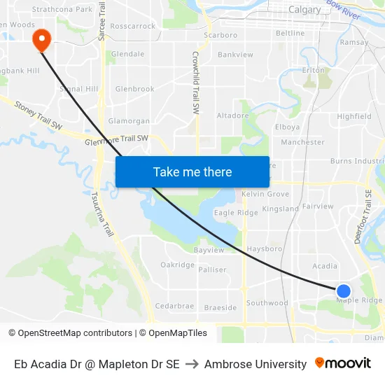 Eb Acadia Dr @ Mapleton Dr SE to Ambrose University map
