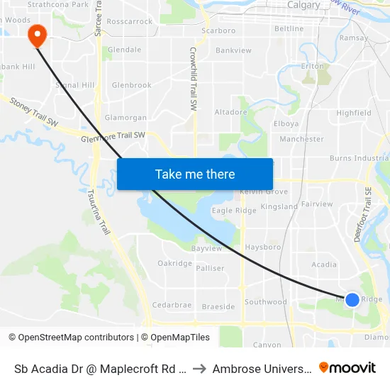 Sb Acadia Dr @ Maplecroft Rd SE to Ambrose University map