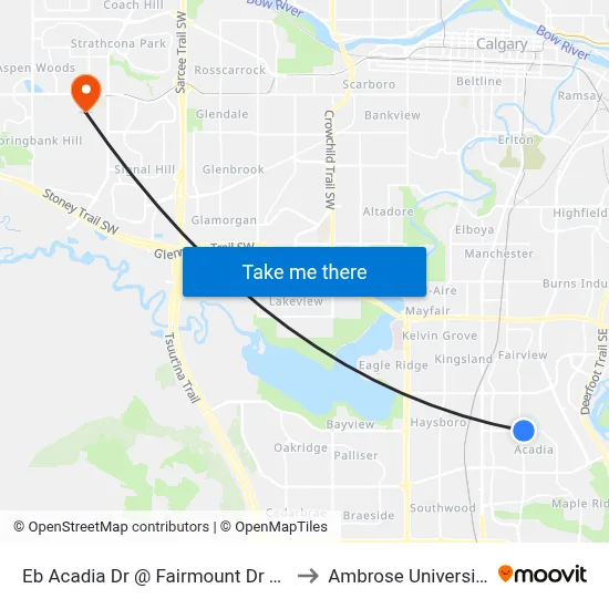 Eb Acadia Dr @ Fairmount Dr SE to Ambrose University map