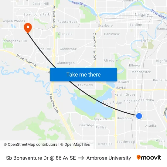 Sb Bonaventure Dr @ 86 Av SE to Ambrose University map