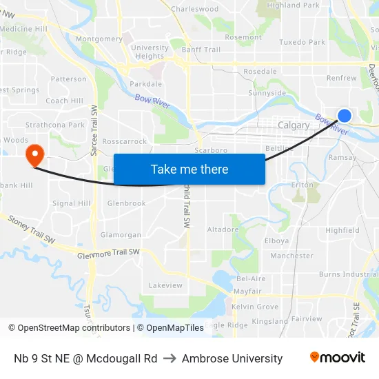 Nb 9 St NE @ Mcdougall Rd to Ambrose University map