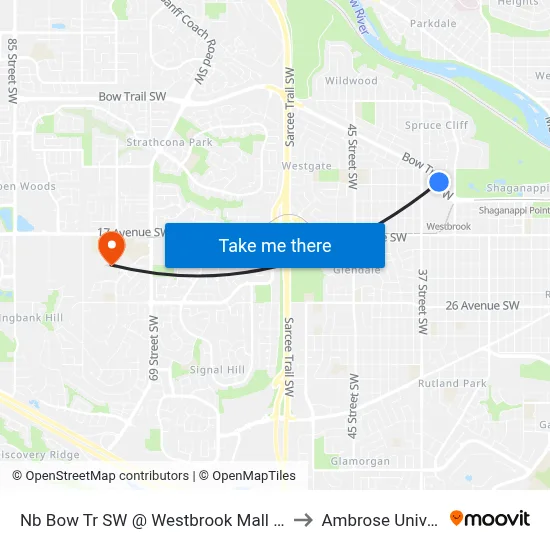 Nb Bow Tr SW @ Westbrook Mall Overpass to Ambrose University map