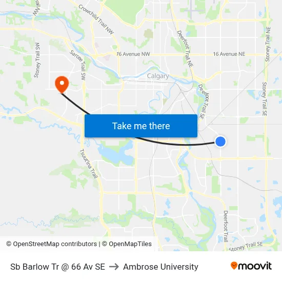 Sb Barlow Tr @ 66 Av SE to Ambrose University map