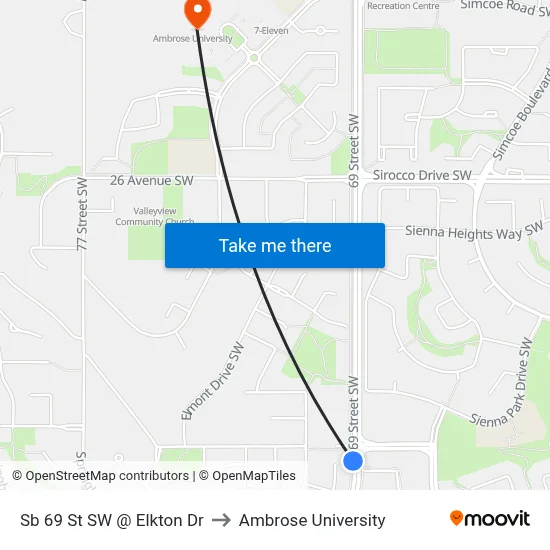 Sb 69 St SW @ Elkton Dr to Ambrose University map