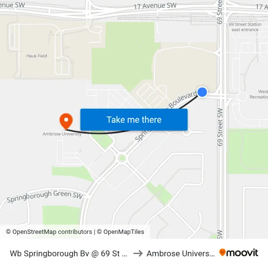 Wb Springborough Bv @ 69 St SW to Ambrose University map