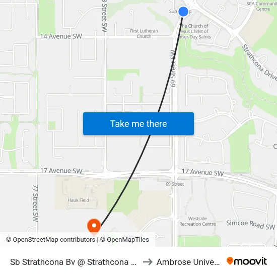 Sb Strathcona Bv @ Strathcona Dr SW to Ambrose University map