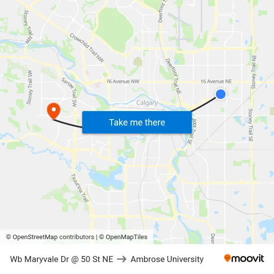 Wb Maryvale Dr @ 50 St NE to Ambrose University map