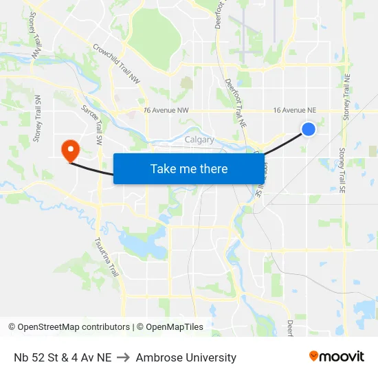 Nb 52 St & 4 Av NE to Ambrose University map