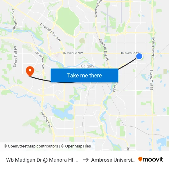 Wb Madigan Dr @ Manora Hl NE to Ambrose University map