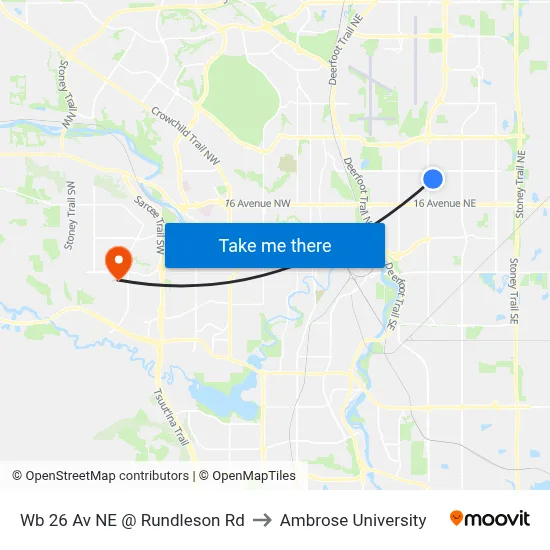 Wb 26 Av NE @ Rundleson Rd to Ambrose University map