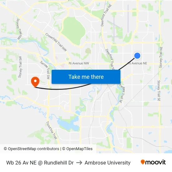 Wb 26 Av NE @ Rundlehill Dr to Ambrose University map
