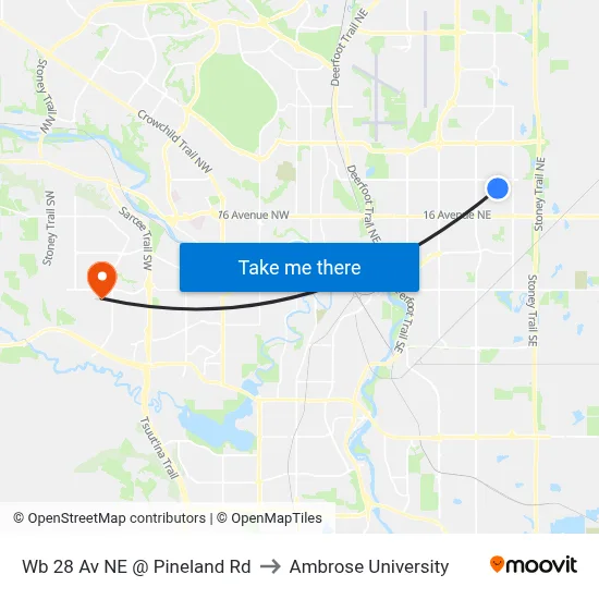 Wb 28 Av NE @ Pineland Rd to Ambrose University map
