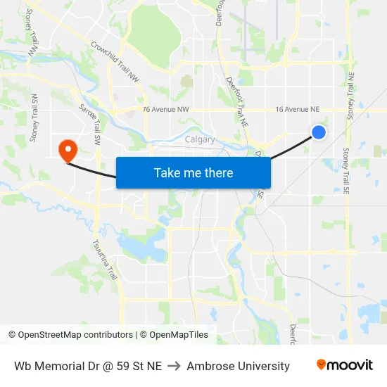 Wb Memorial Dr @ 59 St NE to Ambrose University map