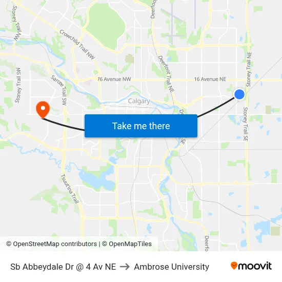 Sb Abbeydale Dr @ 4 Av NE to Ambrose University map