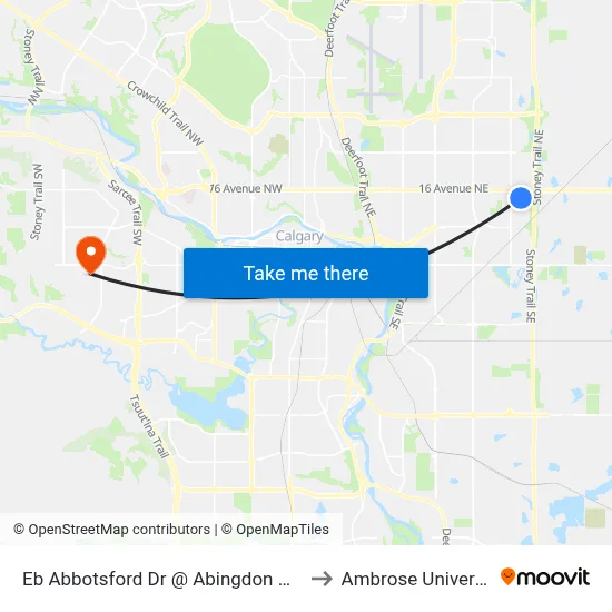Eb Abbotsford Dr @ Abingdon Cr NE to Ambrose University map