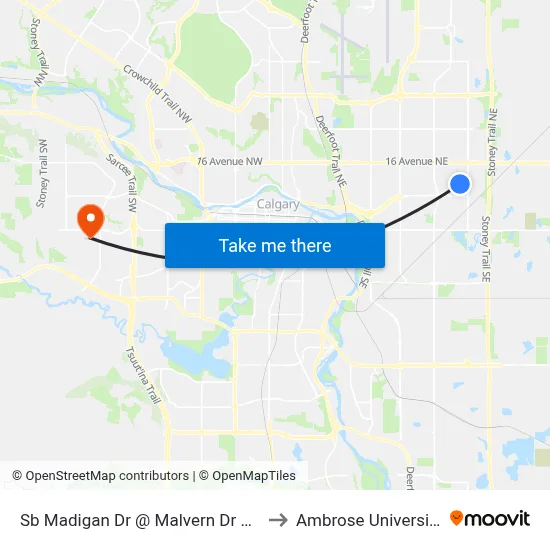 Sb Madigan Dr @ Malvern Dr NE to Ambrose University map