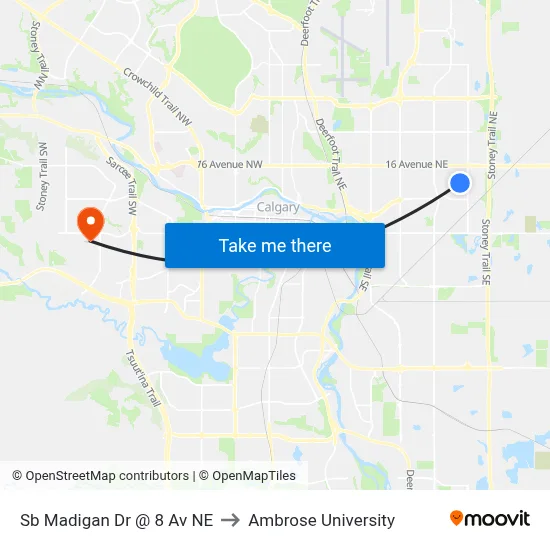 Sb Madigan Dr @ 8 Av NE to Ambrose University map