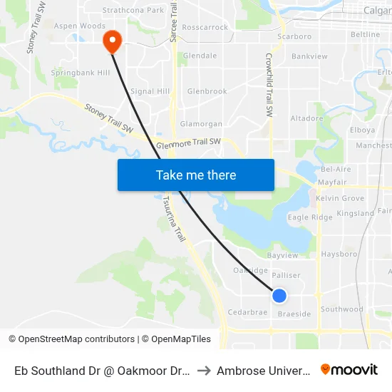 Eb Southland Dr @ Oakmoor Dr SW to Ambrose University map