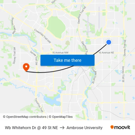 Wb Whitehorn Dr @ 49 St NE to Ambrose University map