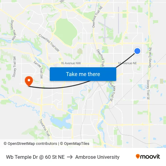 Wb Temple Dr @ 60 St NE to Ambrose University map