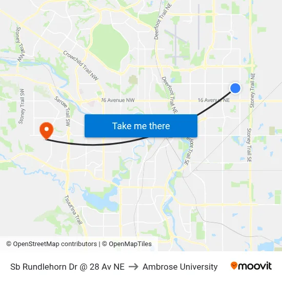 Sb Rundlehorn Dr @ 28 Av NE to Ambrose University map
