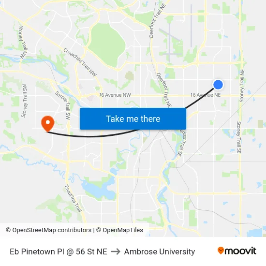 Eb Pinetown Pl @ 56 St NE to Ambrose University map