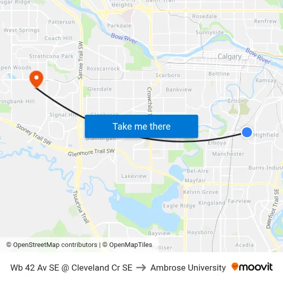 Wb 42 Av SE @ Cleveland Cr SE to Ambrose University map