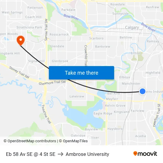 Eb 58 Av SE @ 4 St SE to Ambrose University map