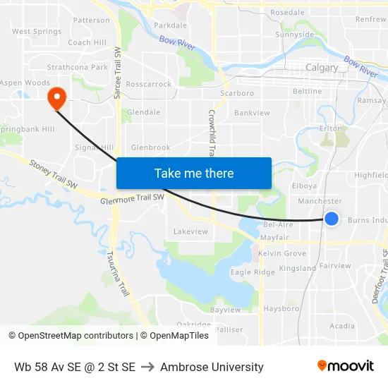 Wb 58 Av SE @ 2 St SE to Ambrose University map