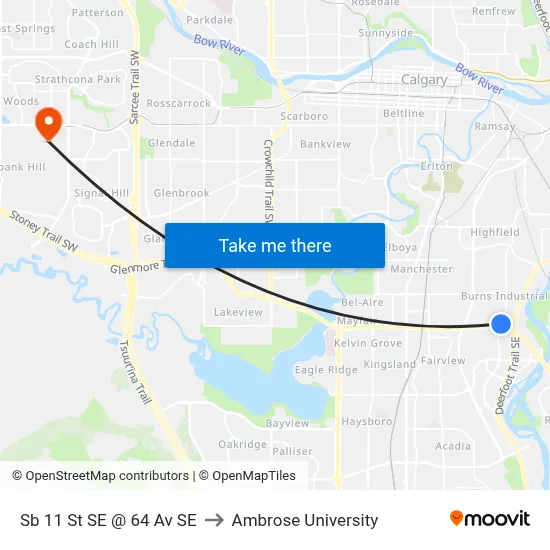 Sb 11 St SE @ 64 Av SE to Ambrose University map