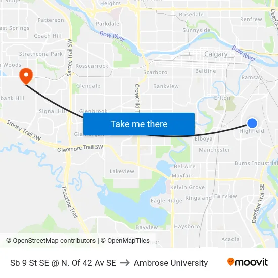 Sb 9 St SE @ N. Of 42 Av SE to Ambrose University map