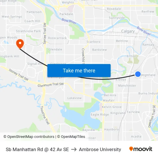 Sb Manhattan Rd @ 42 Av SE to Ambrose University map