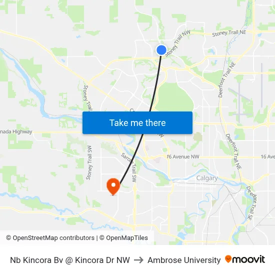 Nb Kincora Bv @ Kincora Dr NW to Ambrose University map