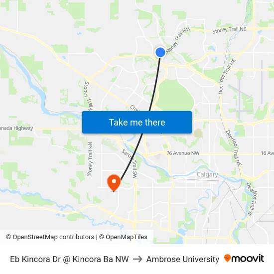 Eb Kincora Dr @ Kincora Ba NW to Ambrose University map