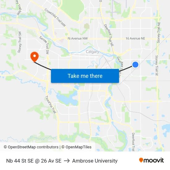 Nb 44 St SE @ 26 Av SE to Ambrose University map