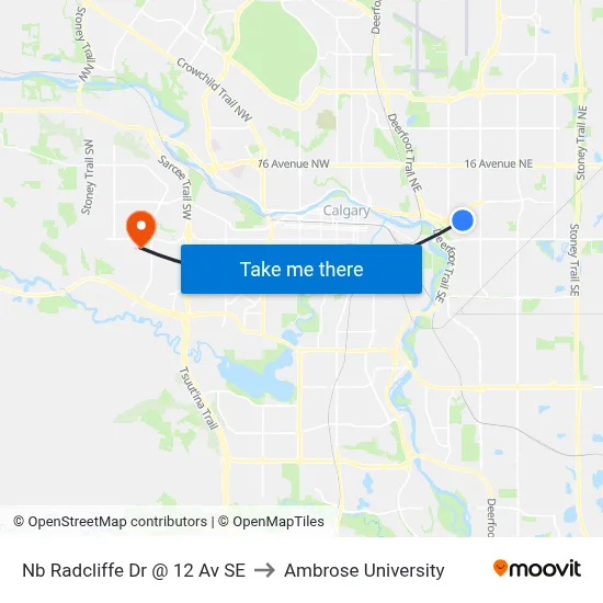 Nb Radcliffe Dr @ 12 Av SE to Ambrose University map