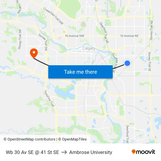Wb 30 Av SE @ 41 St SE to Ambrose University map