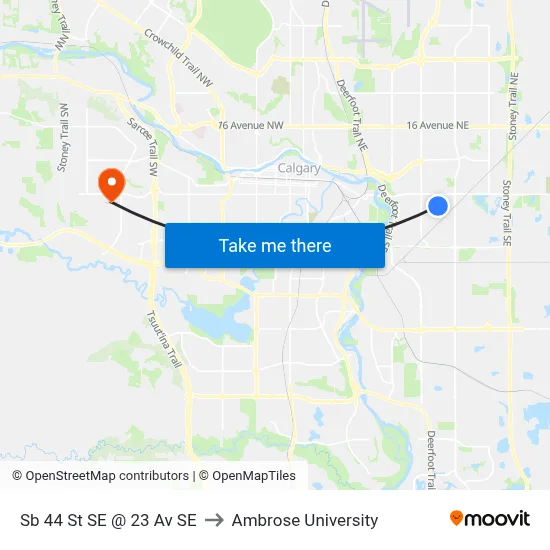 Sb 44 St SE @ 23 Av SE to Ambrose University map