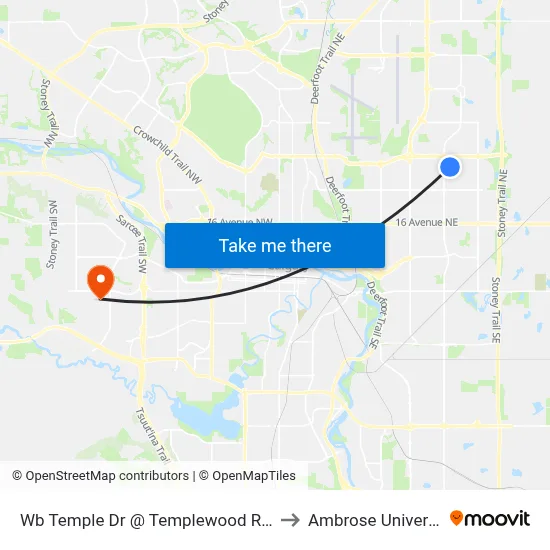 Wb Temple Dr @ Templewood Rd NE to Ambrose University map