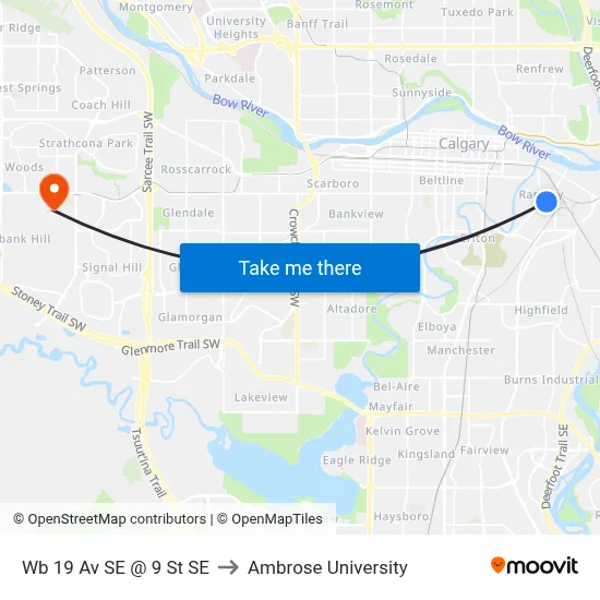 Wb 19 Av SE @ 9 St SE to Ambrose University map