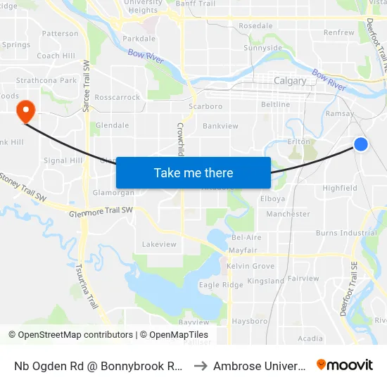 Nb Ogden Rd @ Bonnybrook Rd SE to Ambrose University map