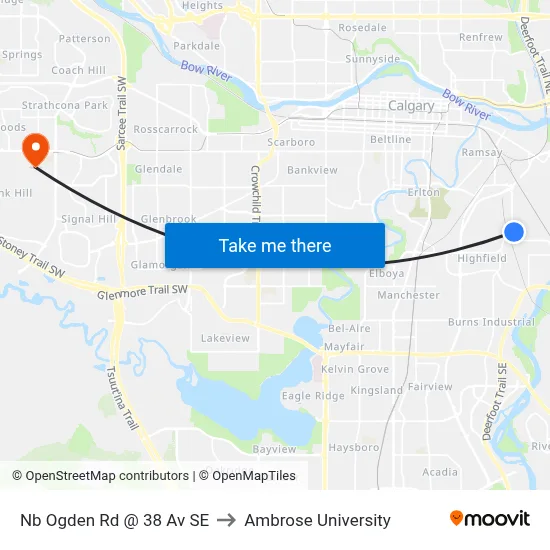 Nb Ogden Rd @ 38 Av SE to Ambrose University map