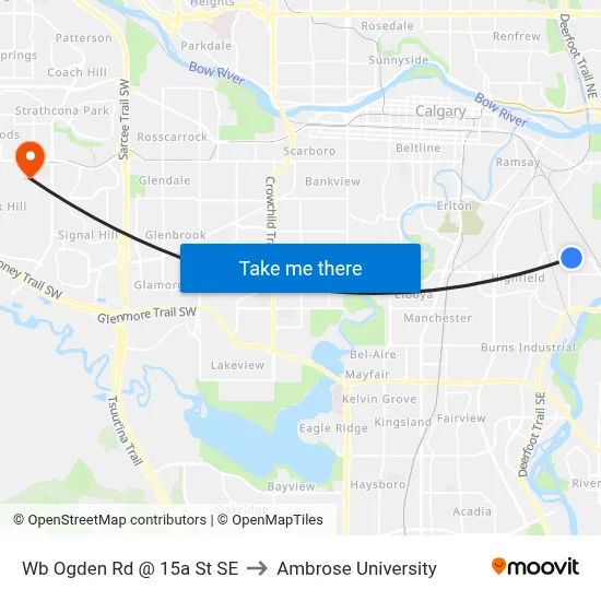 Wb Ogden Rd @ 15a St SE to Ambrose University map