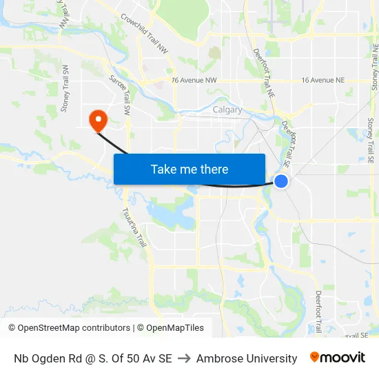 Nb Ogden Rd @ S. Of 50 Av SE to Ambrose University map