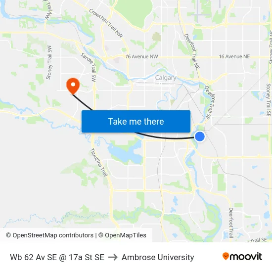 Wb 62 Av SE @ 17a St SE to Ambrose University map