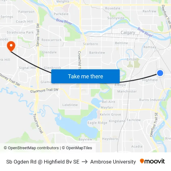 Sb Ogden Rd @ Highfield Bv SE to Ambrose University map