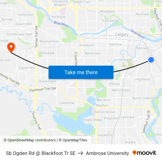Sb Ogden Rd @ Blackfoot Tr SE to Ambrose University map